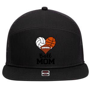 Ball Mom Funny Volleyball Basketball Football Player Mom Cool Gift 7 Panel Mesh Trucker Snapback Hat