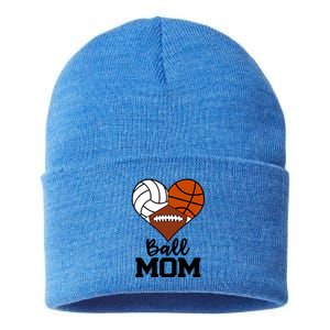 Ball Mom Funny Volleyball Basketball Football Player Mom Cool Gift Sustainable Knit Beanie