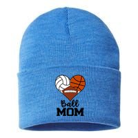 Ball Mom Funny Volleyball Basketball Football Player Mom Cool Gift Sustainable Knit Beanie