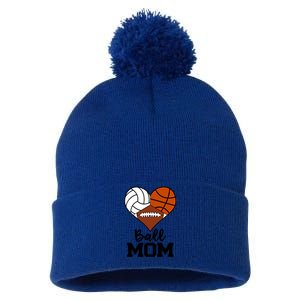 Ball Mom Funny Volleyball Basketball Football Player Mom Cool Gift Pom Pom 12in Knit Beanie