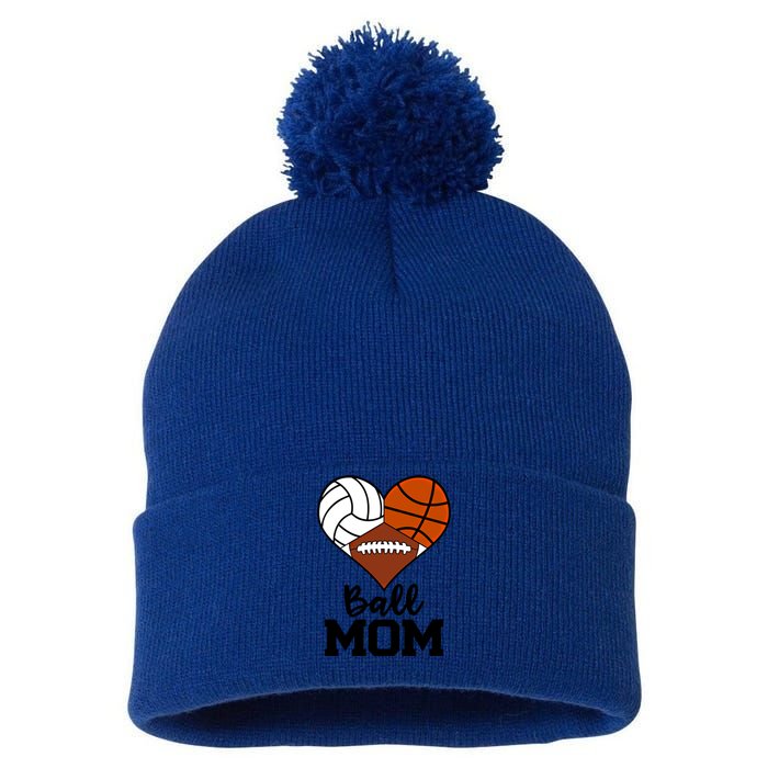 Ball Mom Funny Volleyball Basketball Football Player Mom Cool Gift Pom Pom 12in Knit Beanie