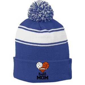 Ball Mom Funny Volleyball Basketball Football Player Mom Cool Gift Stripe Pom Pom Beanie