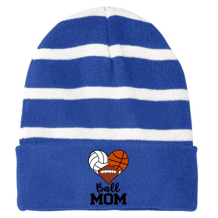 Ball Mom Funny Volleyball Basketball Football Player Mom Cool Gift Striped Beanie with Solid Band