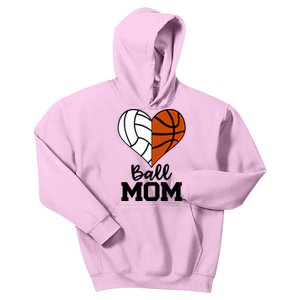 Ball Mom Funny Volleyball Basketball Player Mom Gift Kids Hoodie