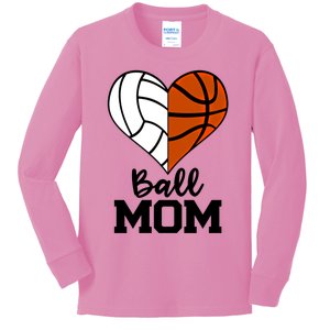 Ball Mom Funny Volleyball Basketball Player Mom Gift Kids Long Sleeve Shirt