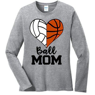 Ball Mom Funny Volleyball Basketball Player Mom Gift Ladies Long Sleeve Shirt