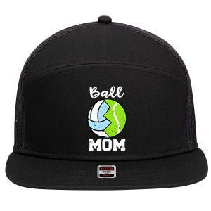 Ball Mom Funny Volleyball Tennis Player Mom Meaningful Gift 7 Panel Mesh Trucker Snapback Hat