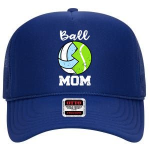 Ball Mom Funny Volleyball Tennis Player Mom Meaningful Gift High Crown Mesh Back Trucker Hat