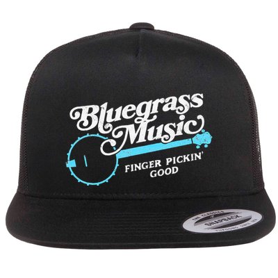 Bluegrass Music Finger Pickin Good Banjo Design Graphic Flat Bill Trucker Hat