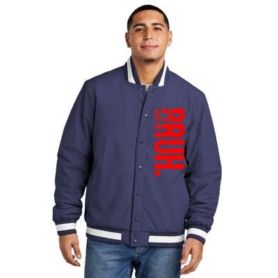 Bruh Meme Funny Saying Brother Greeting Teens Boys Insulated Varsity Jacket