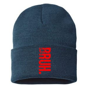 Bruh Meme Funny Saying Brother Greeting Teens Boys Sustainable Knit Beanie