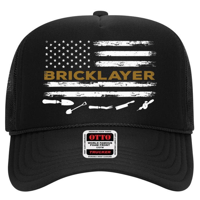 Brick Mason Funny Quote Bricklayer Masonry Construction US High Crown Mesh Back Trucker Hat