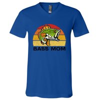 Bass Mom Fishing Fish Funny Gift For Mom Mothers Day Cool Gift V-Neck T-Shirt