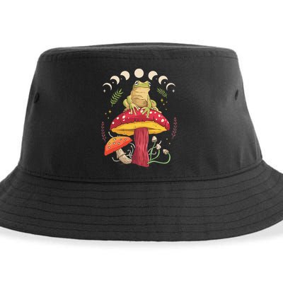 Boho Mushrooms & Frog Cottage Core Aesthetic Goblincore Sustainable Bucket Hat