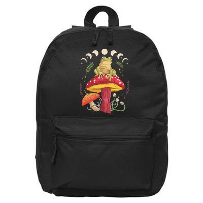 Boho Mushrooms & Frog Cottage Core Aesthetic Goblincore 16 in Basic Backpack