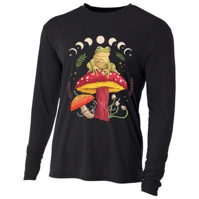 Boho Mushrooms & Frog Cottage Core Aesthetic Goblincore Cooling Performance Long Sleeve Crew