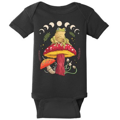 Boho Mushrooms & Frog Cottage Core Aesthetic Goblincore Baby Bodysuit