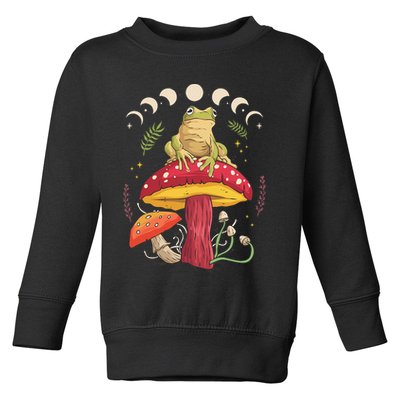 Boho Mushrooms & Frog Cottage Core Aesthetic Goblincore Toddler Sweatshirt