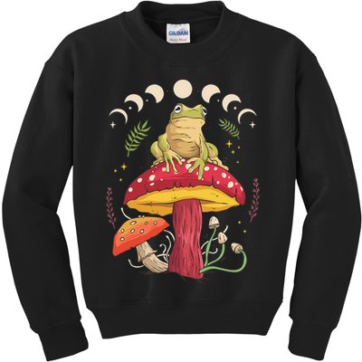 Boho Mushrooms & Frog Cottage Core Aesthetic Goblincore Kids Sweatshirt