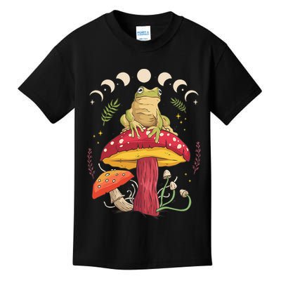 Boho Mushrooms & Frog Cottage Core Aesthetic Goblincore Kids T-Shirt