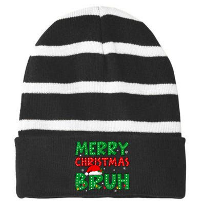 Bruh Meme Funny Saying Bro Greeting Teens Boy Christmas Striped Beanie with Solid Band