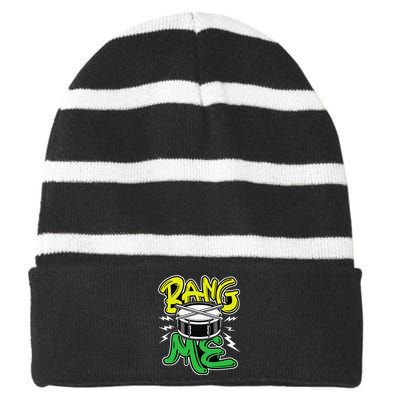 Bang Me Funny Percussionist Drums Musician Snare Drummer Striped Beanie with Solid Band