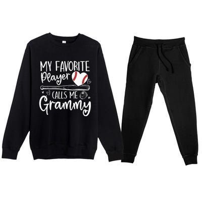 Baseball My Favorite Player Calls Me Grammy Heart Mother Premium Crewneck Sweatsuit Set