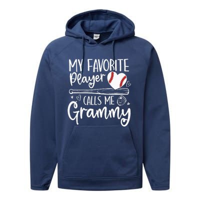 Baseball My Favorite Player Calls Me Grammy Heart Mother Performance Fleece Hoodie