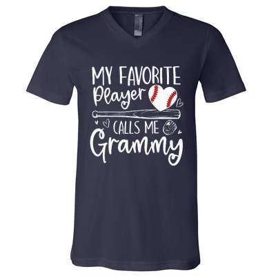 Baseball My Favorite Player Calls Me Grammy Heart Mother V-Neck T-Shirt