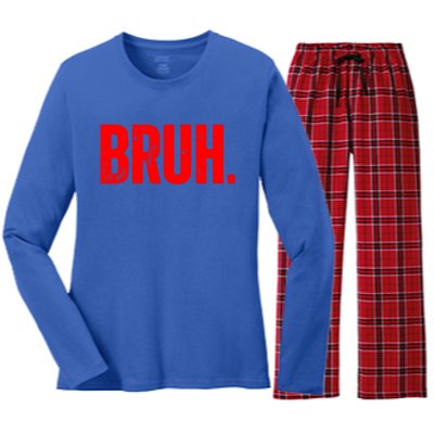 Bruh Meme Funny Saying Brother Greeting Teens Funny Gift Women's Long Sleeve Flannel Pajama Set 