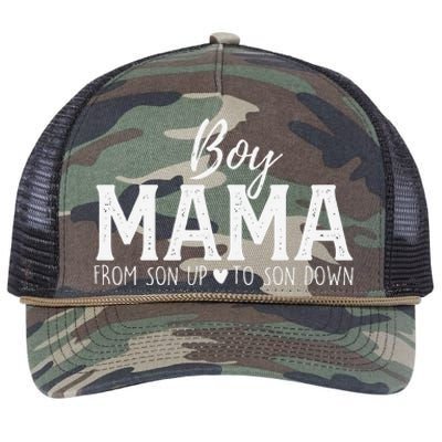 Boy Mama From Son Upto Son Down Funny MotherS Day Fun Mom Retro Rope Trucker Hat Cap