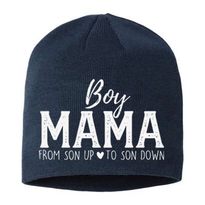 Boy Mama From Son Upto Son Down Funny MotherS Day Fun Mom Sustainable Beanie