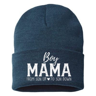 Boy Mama From Son Upto Son Down Funny MotherS Day Fun Mom Sustainable Knit Beanie