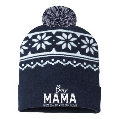 Boy Mama From Son Upto Son Down Funny MotherS Day Fun Mom USA-Made Snowflake Beanie