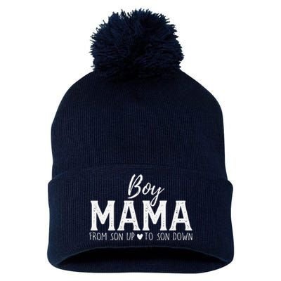 Boy Mama From Son Upto Son Down Funny MotherS Day Fun Mom Pom Pom 12in Knit Beanie