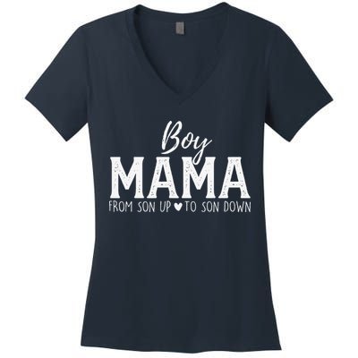 Boy Mama From Son Upto Son Down Funny MotherS Day Fun Mom Women's V-Neck T-Shirt