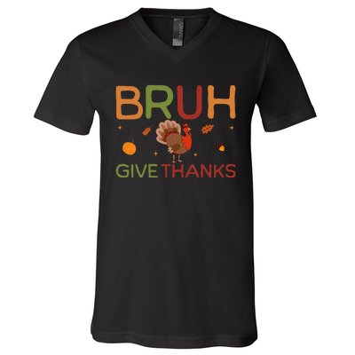 Bruh Meme Funny Thanksgiving Turkey V-Neck T-Shirt