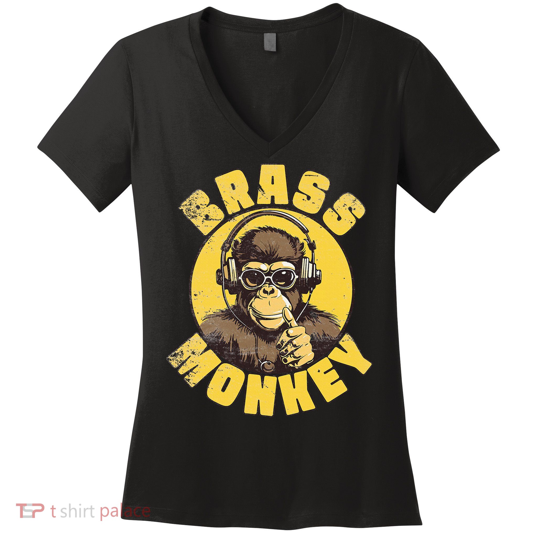 Brass Monkey Funny Cool Music Women's V-Neck T-Shirt