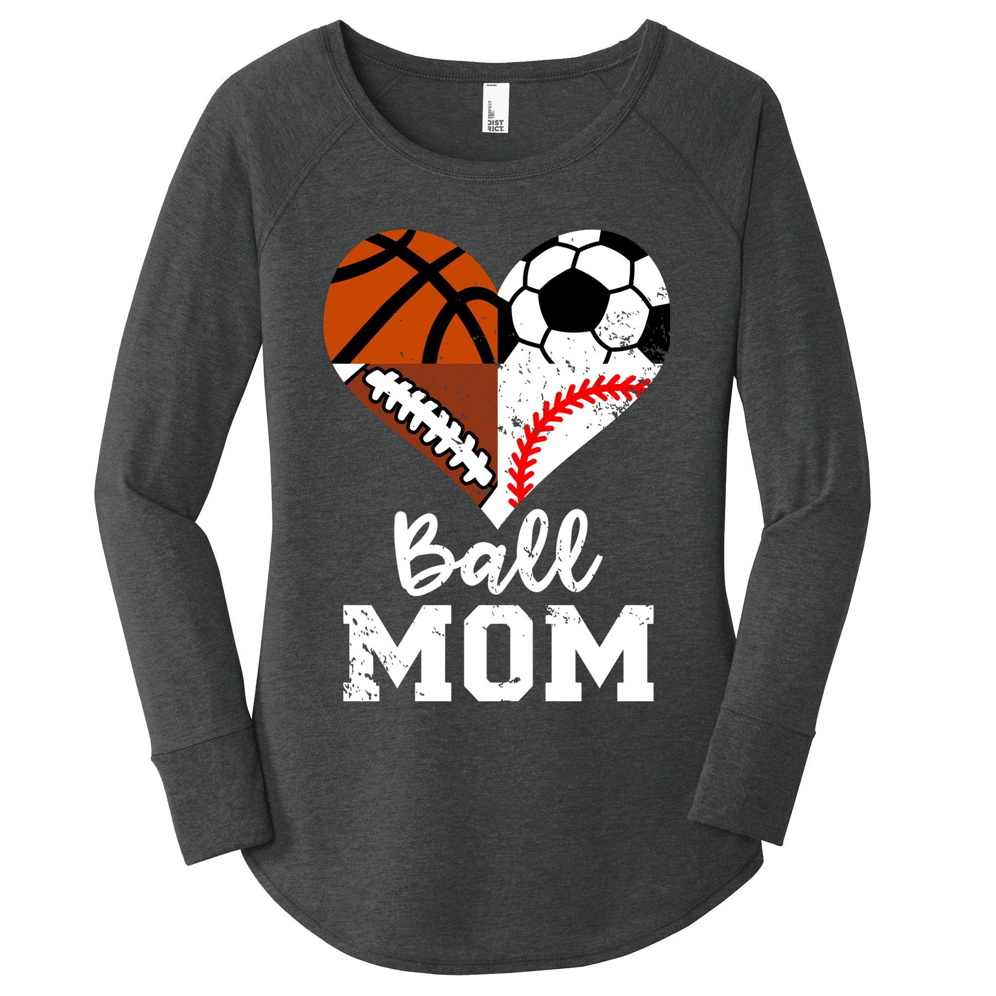 Ball Mom Funny Soccer Football Baseball Basketball Heart Women's Perfect Tri Tunic Long Sleeve Shirt