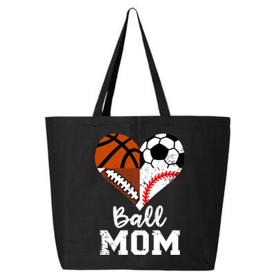 Ball Mom Funny Soccer Football Baseball Basketball Heart 25L Jumbo Tote