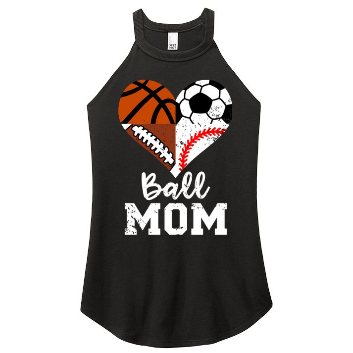 Ball Mom Funny Soccer Football Baseball Basketball Heart Women's Perfect Tri Rocker Tank