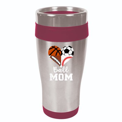 Ball Mom Funny Soccer Football Baseball Basketball Heart 16oz Travel Tumbler