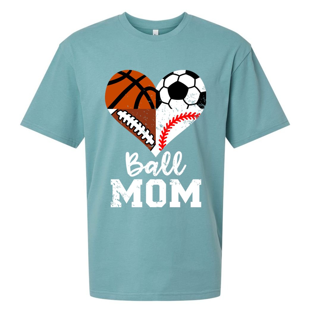 Ball Mom Funny Soccer Football Baseball Basketball Heart Sueded Cloud Jersey T-Shirt