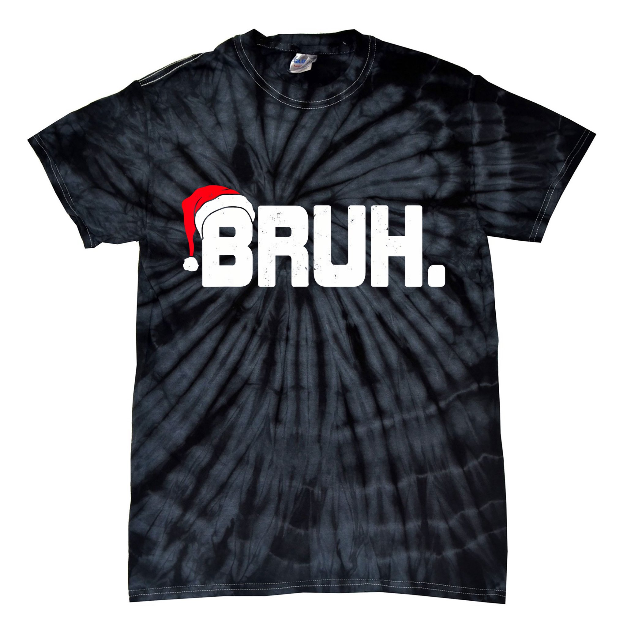 Bruh Meme Funny Christmas Holiday Teens Gifts Santa Hat Tie-Dye T-Shirt