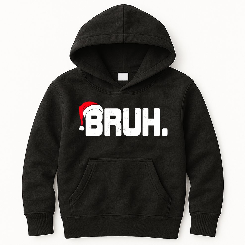 Bruh Meme Funny Christmas Holiday Teens Gifts Santa Hat Kids Hoodie