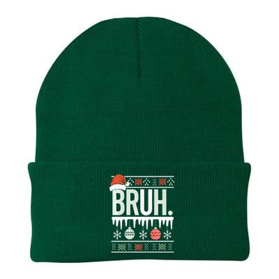 Bruh Meme Funny Christmas Santa Greeting Teens Xmas Knit Cap Winter Beanie