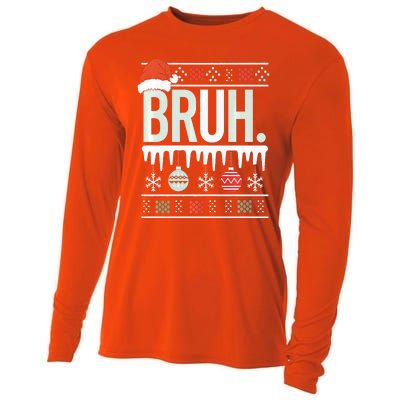 Bruh Meme Funny Christmas Santa Greeting Teens Xmas Cooling Performance Long Sleeve Crew