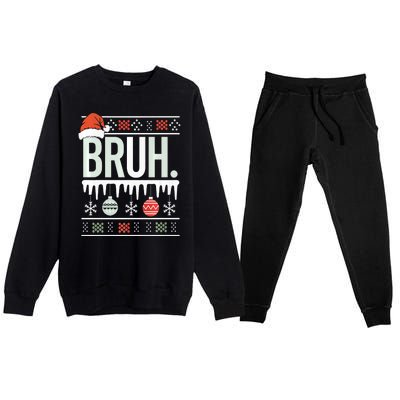 Bruh Meme Funny Christmas Santa Greeting Teens Xmas Premium Crewneck Sweatsuit Set