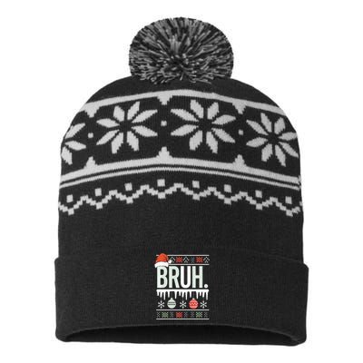 Bruh Meme Funny Christmas Santa Greeting Teens Xmas USA-Made Snowflake Beanie