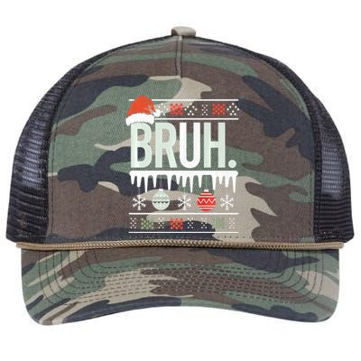 Bruh Meme Funny Christmas Santa Greeting Teens Xmas Retro Rope Trucker Hat Cap